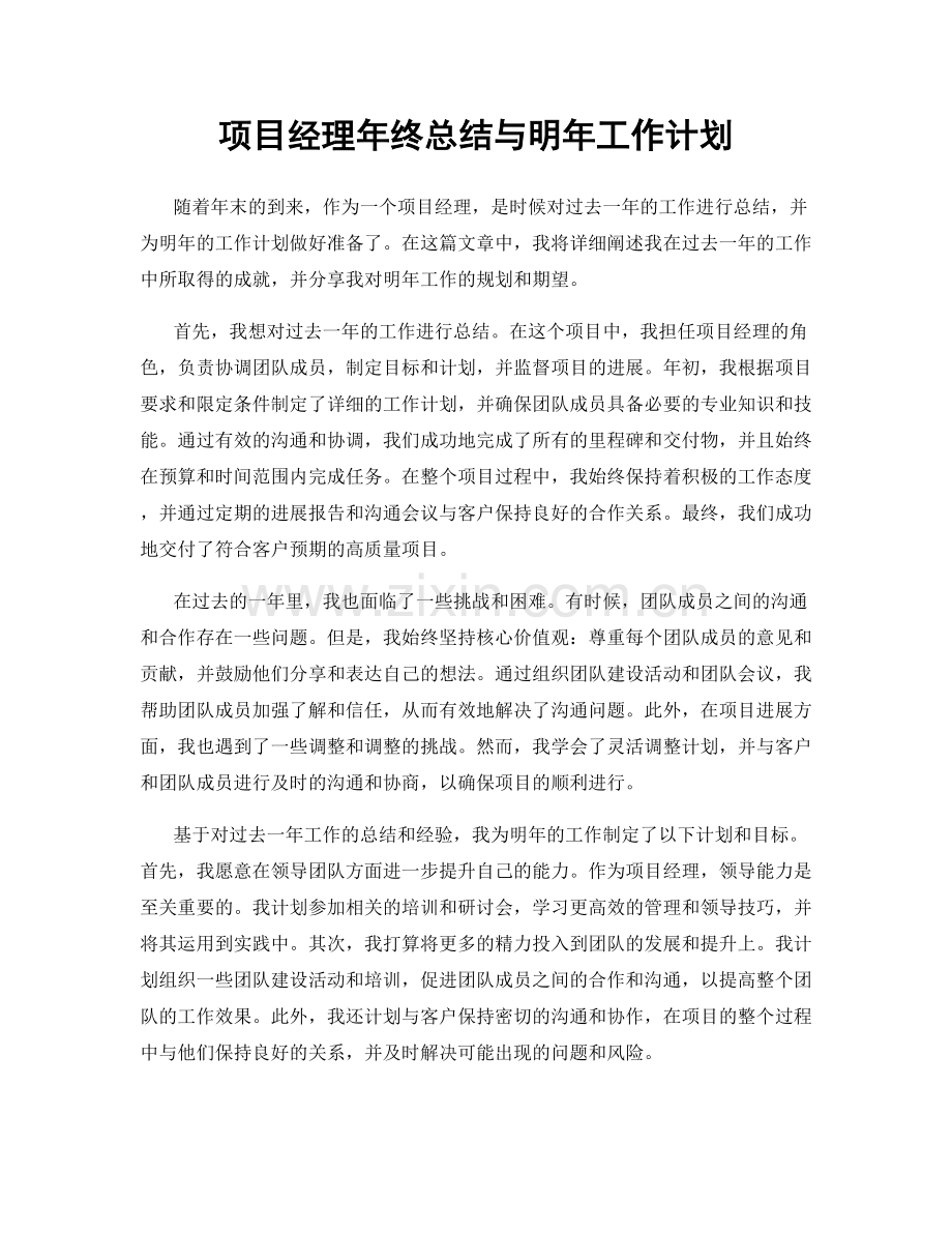 项目经理年终总结与明年工作计划.docx_第1页