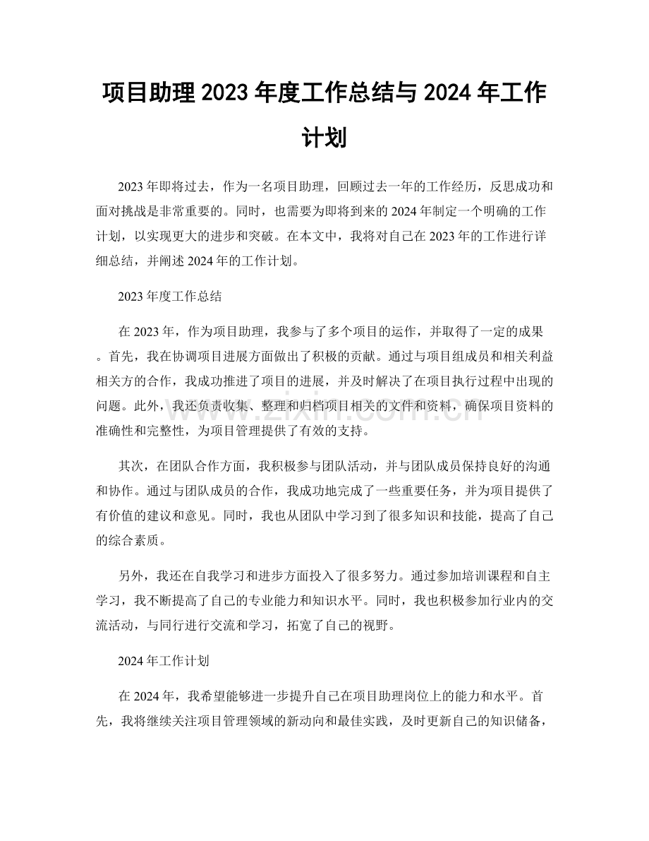 项目助理2023年度工作总结与2024年工作计划.docx_第1页