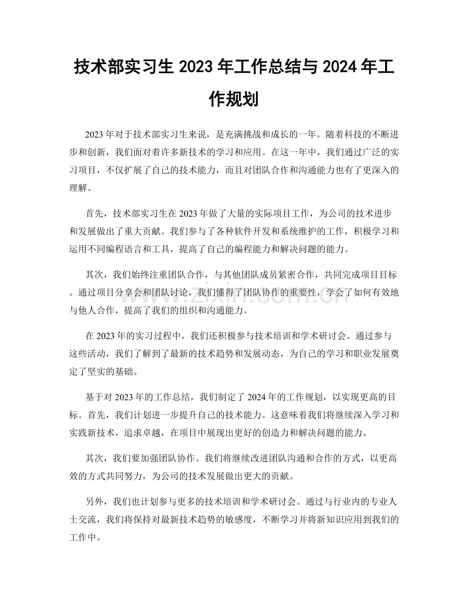 技术部实习生2023年工作总结与2024年工作规划.docx_第1页