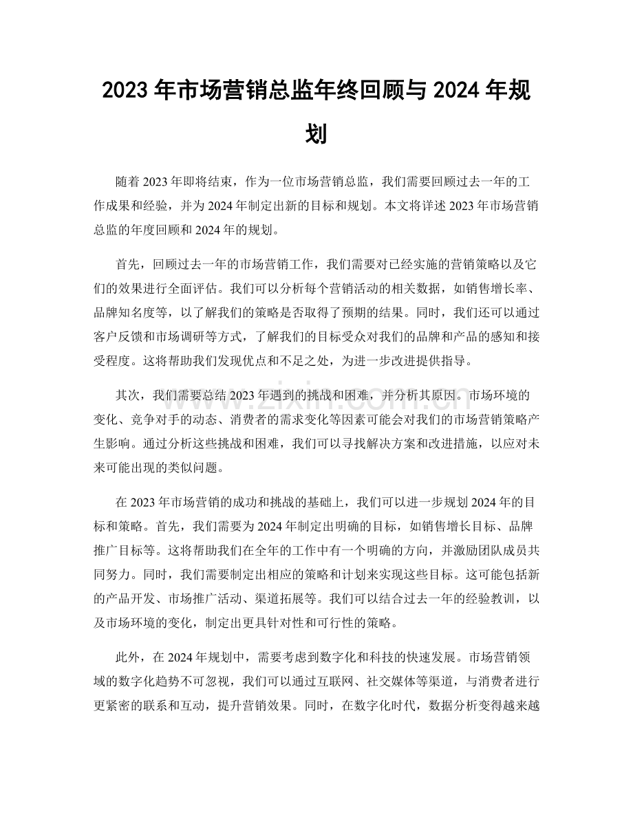 2023年市场营销总监年终回顾与2024年规划.docx_第1页