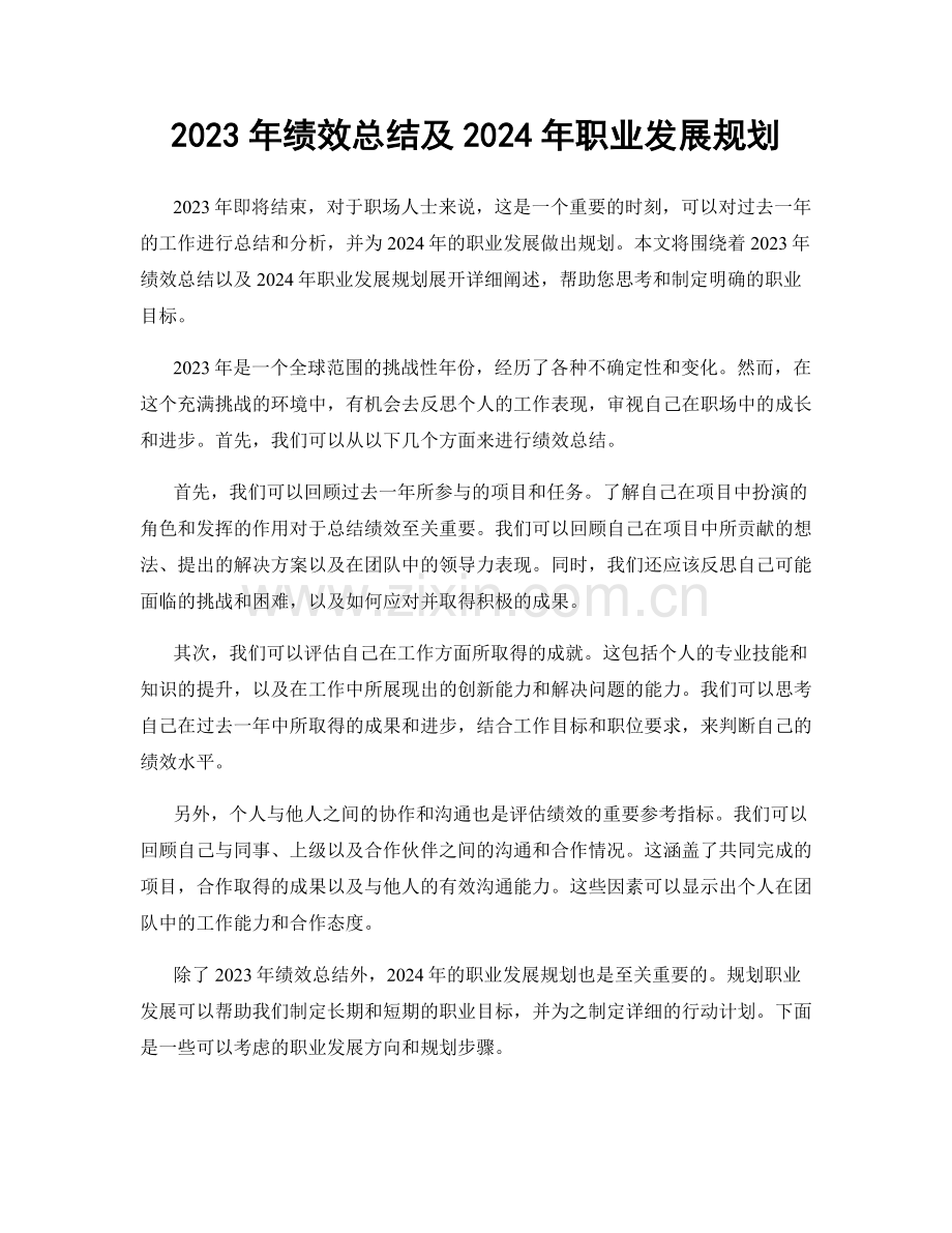 2023年绩效总结及2024年职业发展规划.docx_第1页