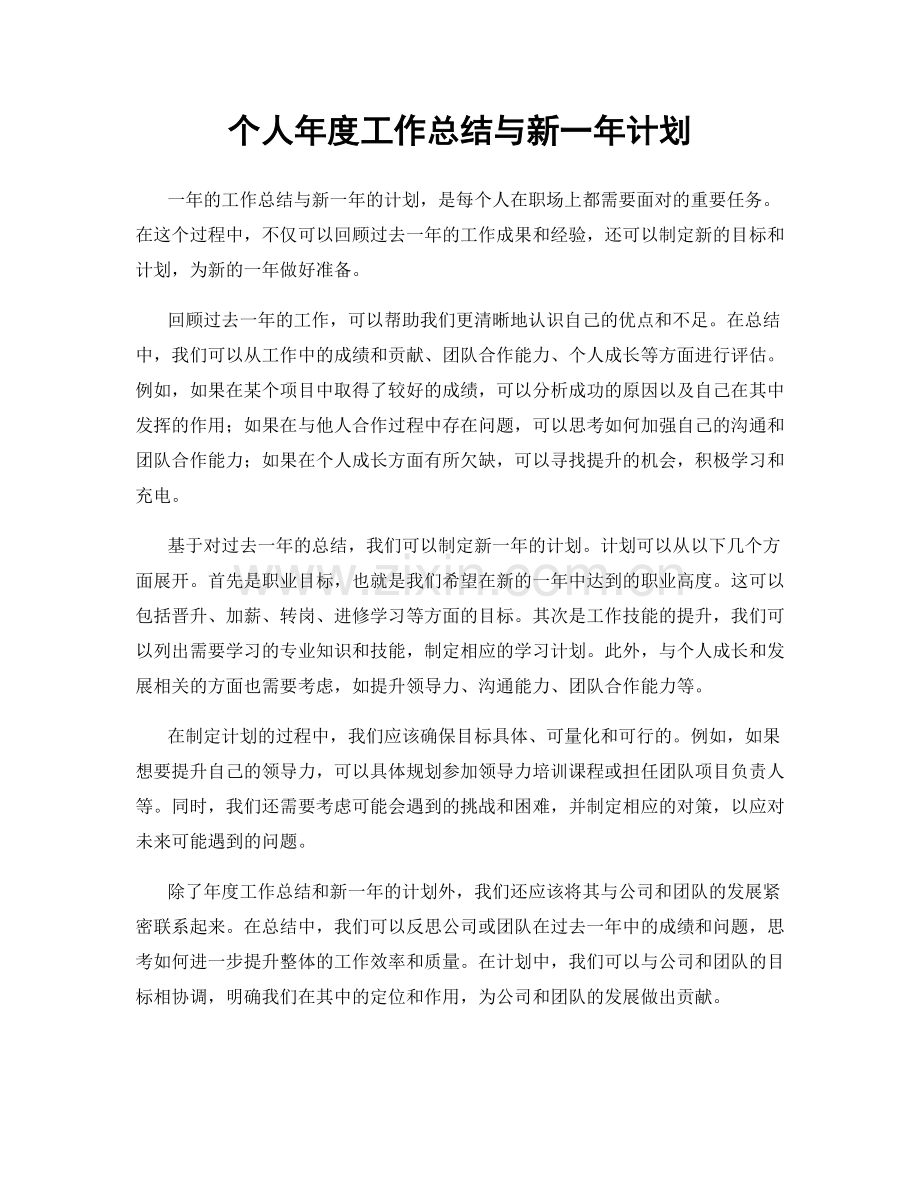 个人年度工作总结与新一年计划.docx_第1页