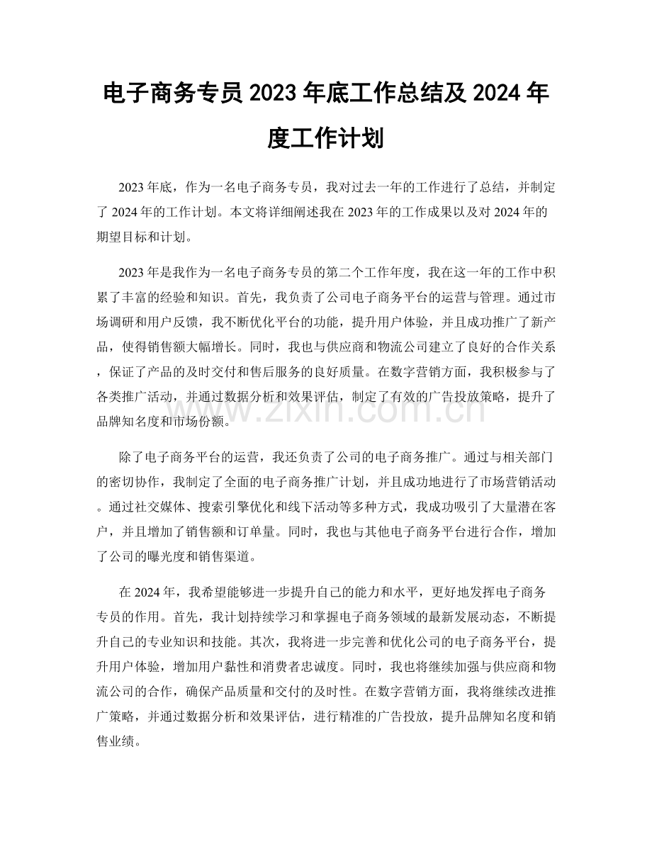 电子商务专员2023年底工作总结及2024年度工作计划.docx_第1页