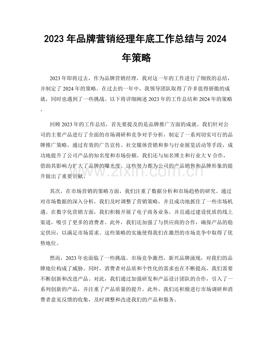 2023年品牌营销经理年底工作总结与2024年策略.docx_第1页