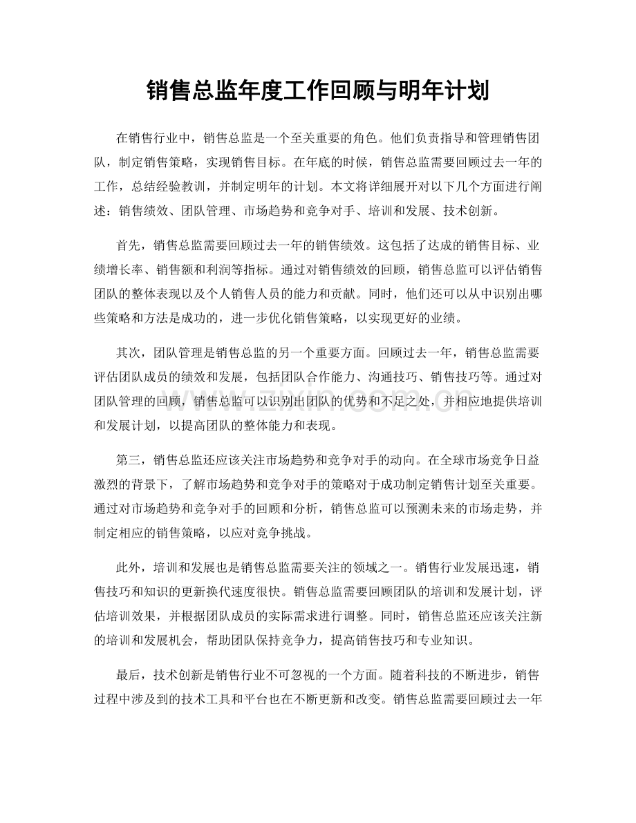 销售总监年度工作回顾与明年计划.docx_第1页