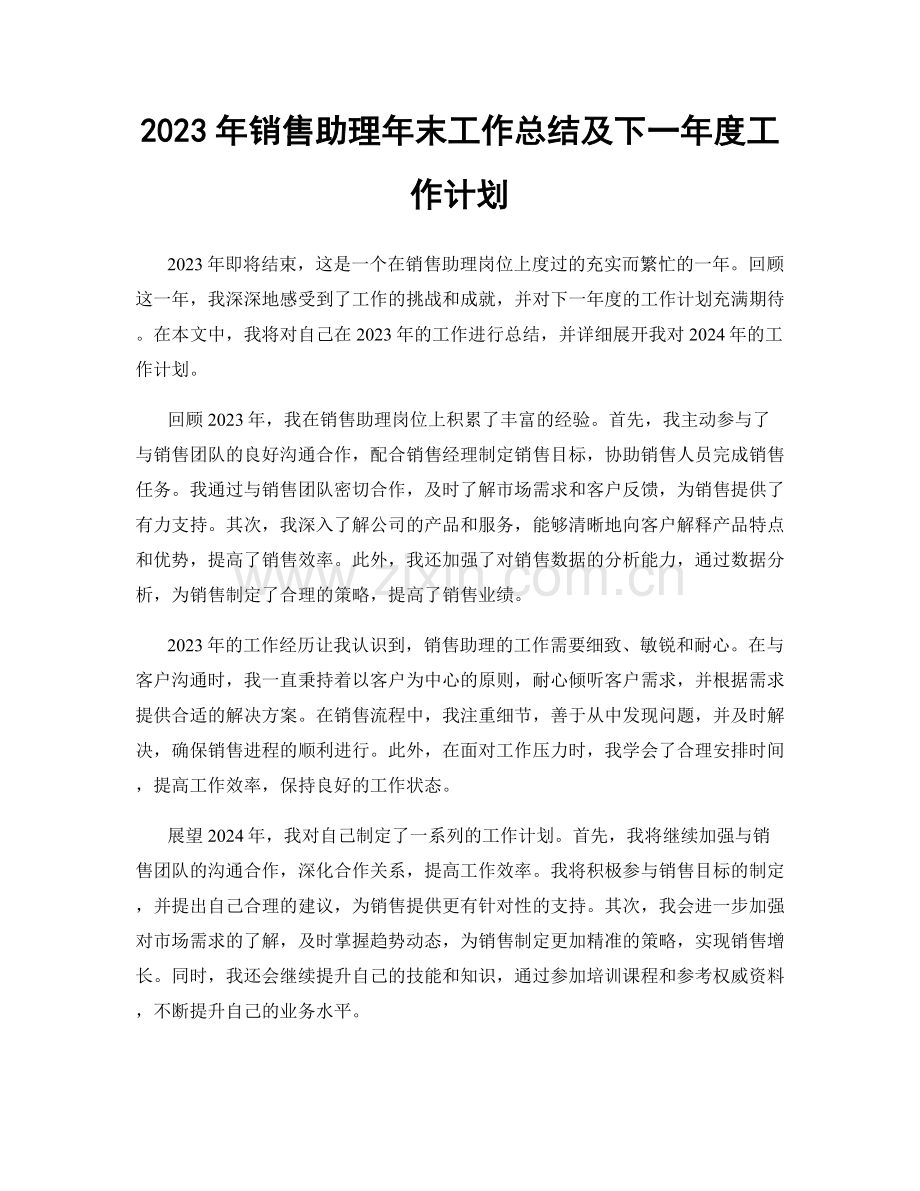 2023年销售助理年末工作总结及下一年度工作计划.docx_第1页