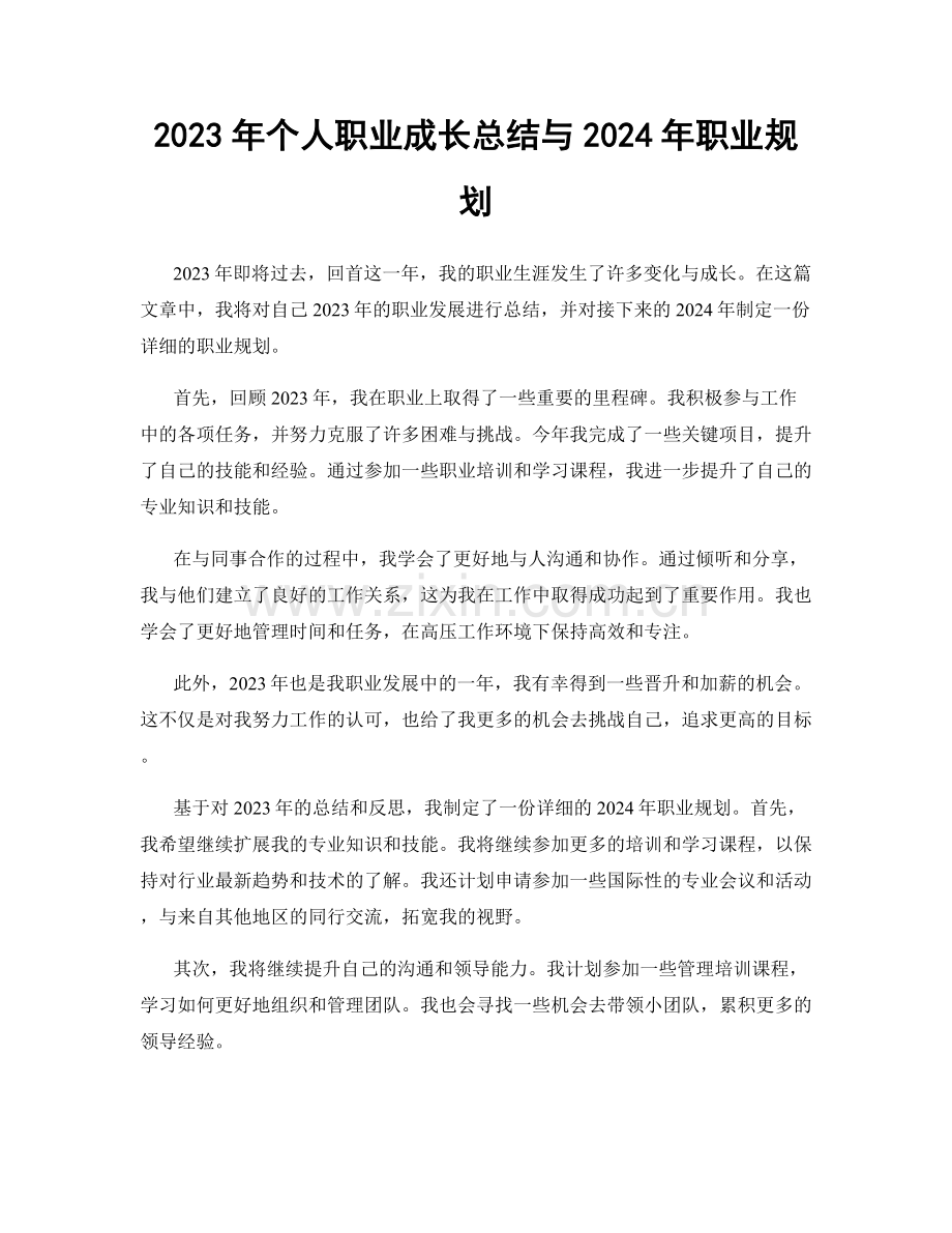 2023年个人职业成长总结与2024年职业规划.docx_第1页