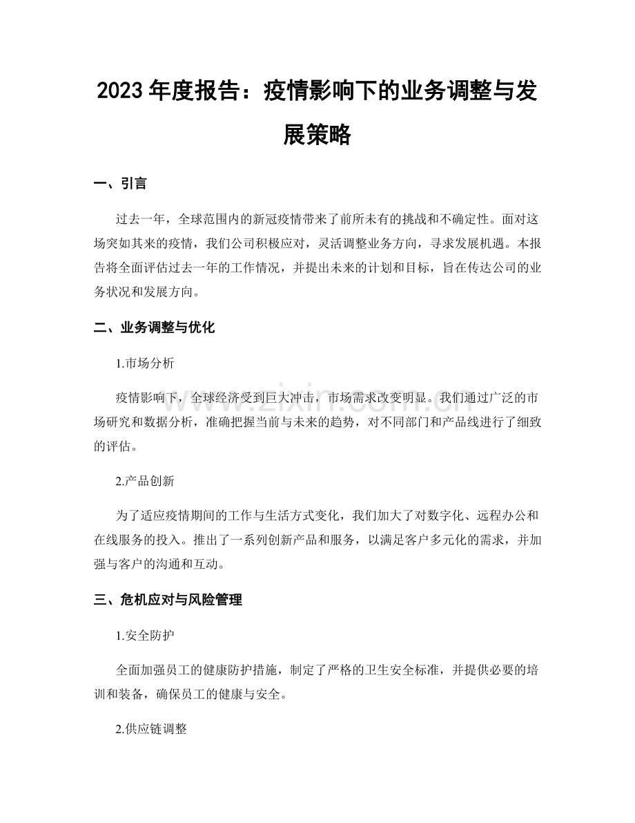 2023年度报告：疫情影响下的业务调整与发展策略.docx_第1页