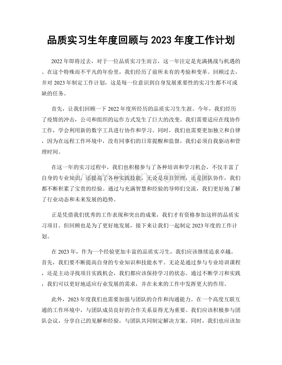 品质实习生年度回顾与2023年度工作计划.docx_第1页