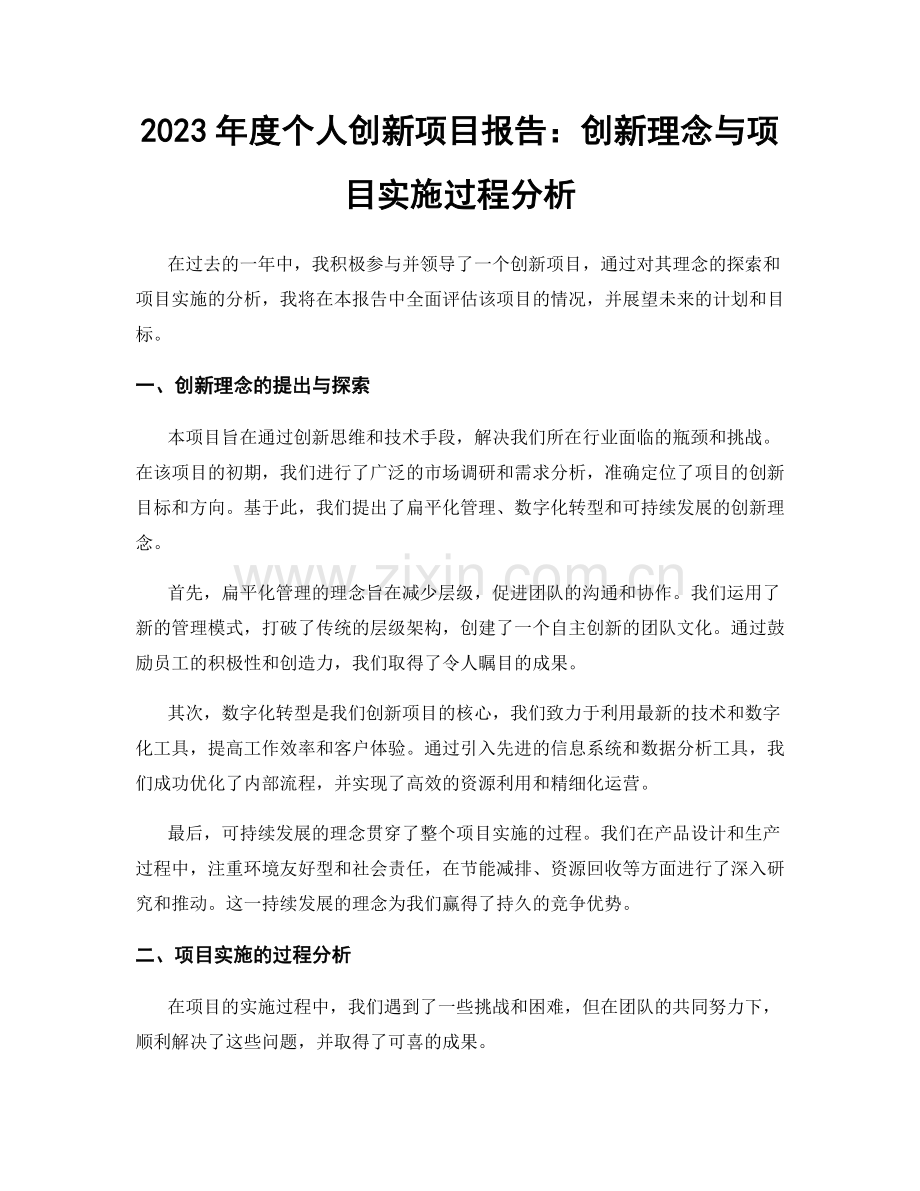 2023年度个人创新项目报告：创新理念与项目实施过程分析.docx_第1页