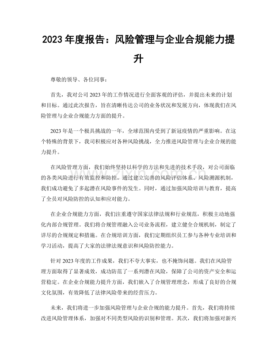 2023年度报告：风险管理与企业合规能力提升.docx_第1页