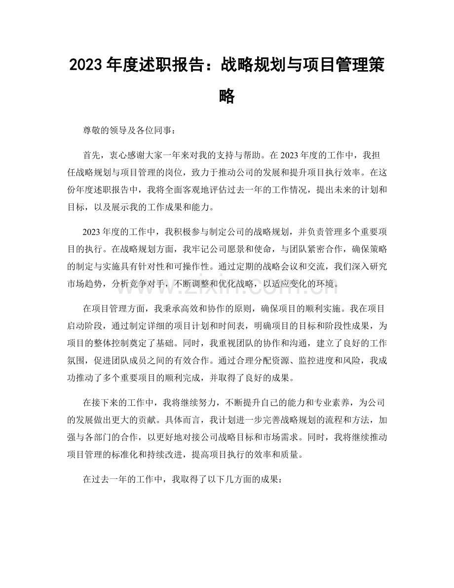 2023年度述职报告：战略规划与项目管理策略.docx_第1页