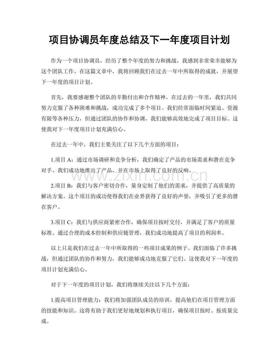 项目协调员年度总结及下一年度项目计划.docx_第1页