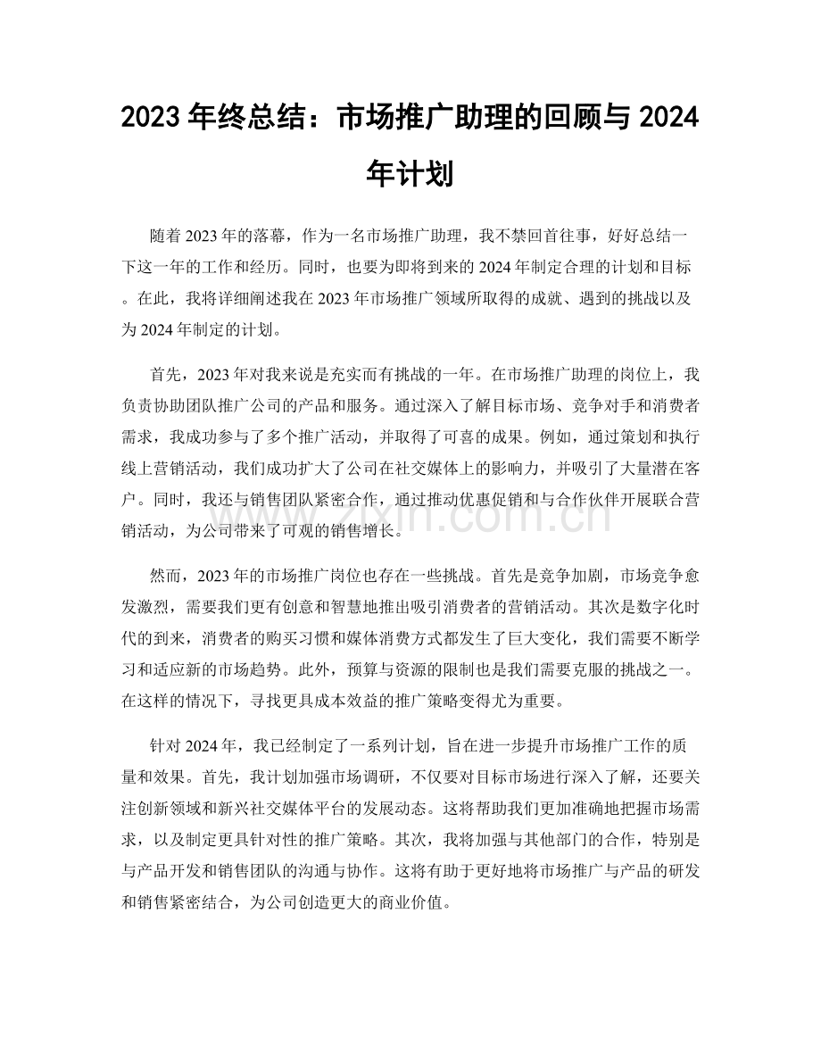 2023年终总结：市场推广助理的回顾与2024年计划.docx_第1页