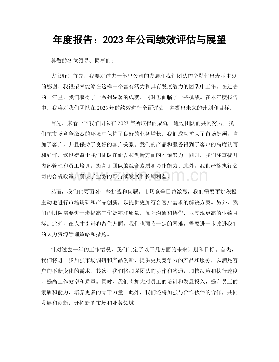 年度报告：2023年公司绩效评估与展望.docx_第1页