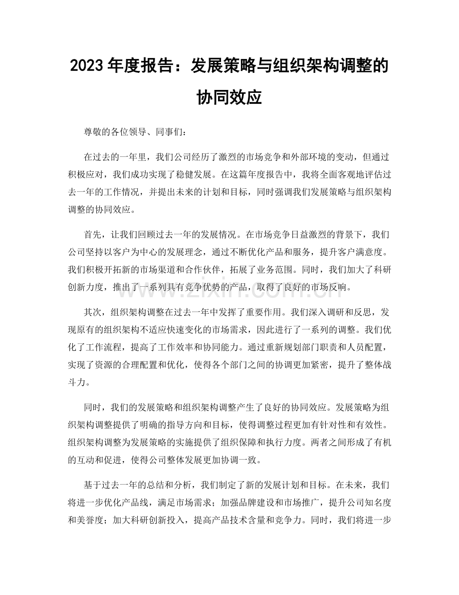 2023年度报告：发展策略与组织架构调整的协同效应.docx_第1页