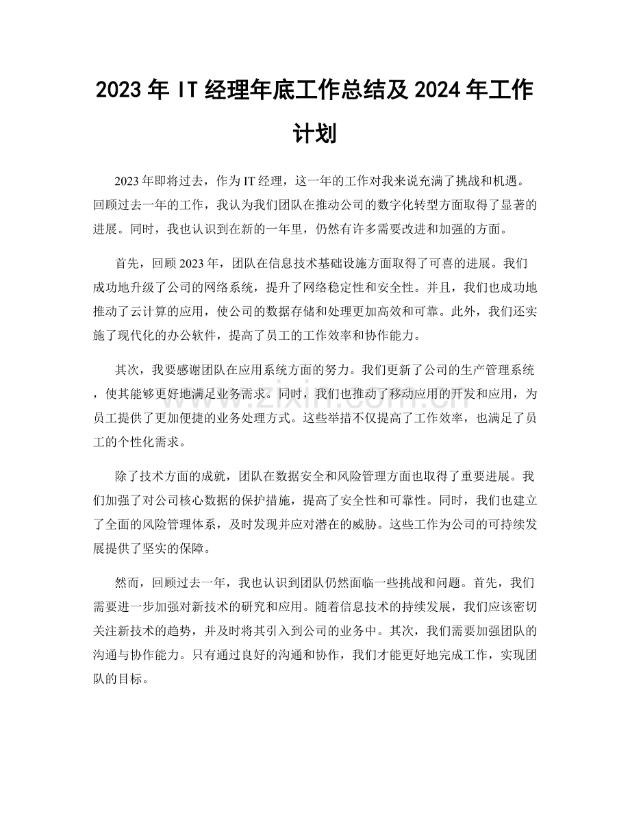 2023年IT经理年底工作总结及2024年工作计划.docx_第1页