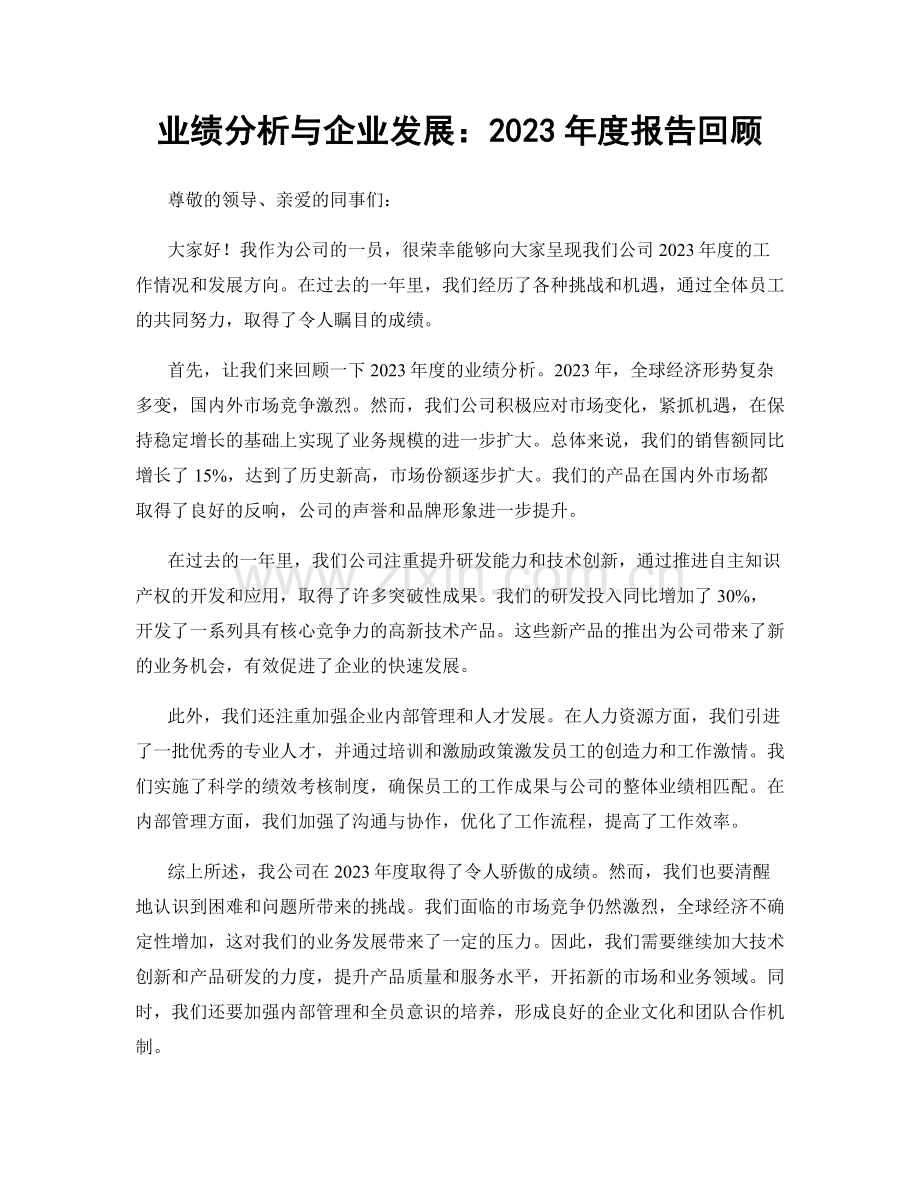 业绩分析与企业发展：2023年度报告回顾.docx_第1页