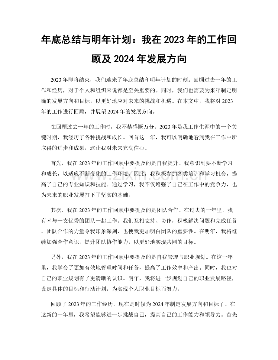 年底总结与明年计划：我在2023年的工作回顾及2024年发展方向.docx_第1页