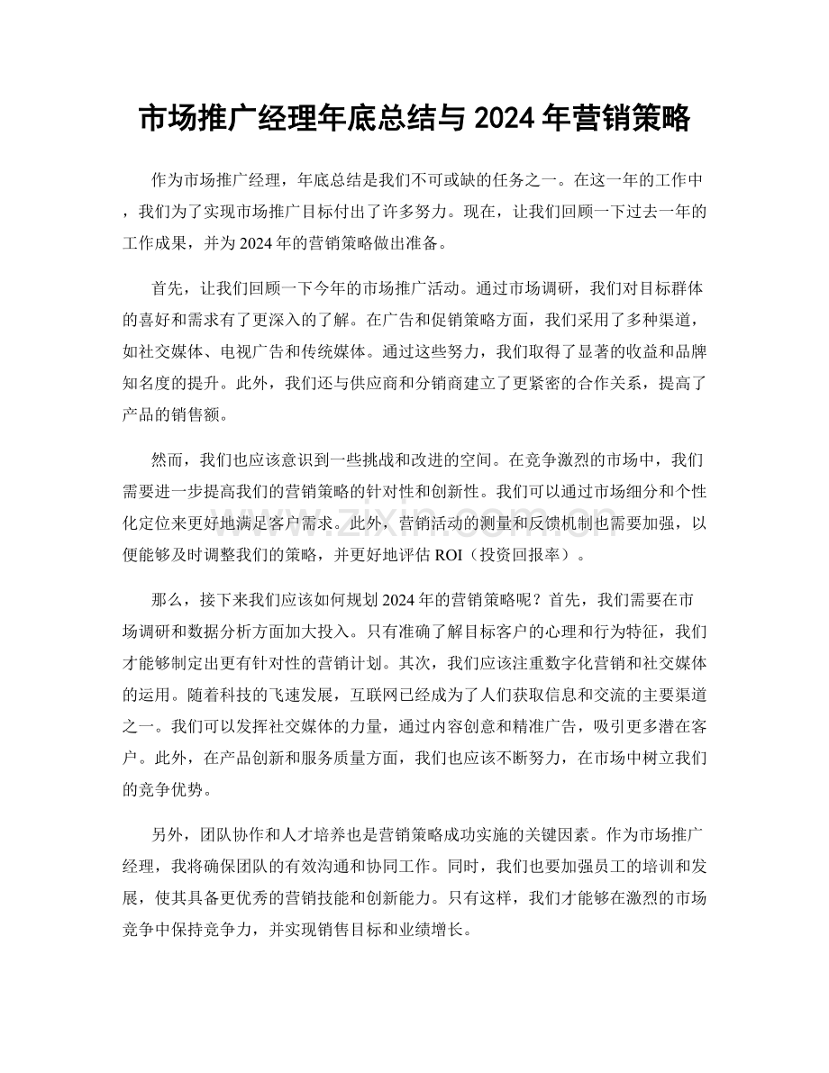 市场推广经理年底总结与2024年营销策略.docx_第1页