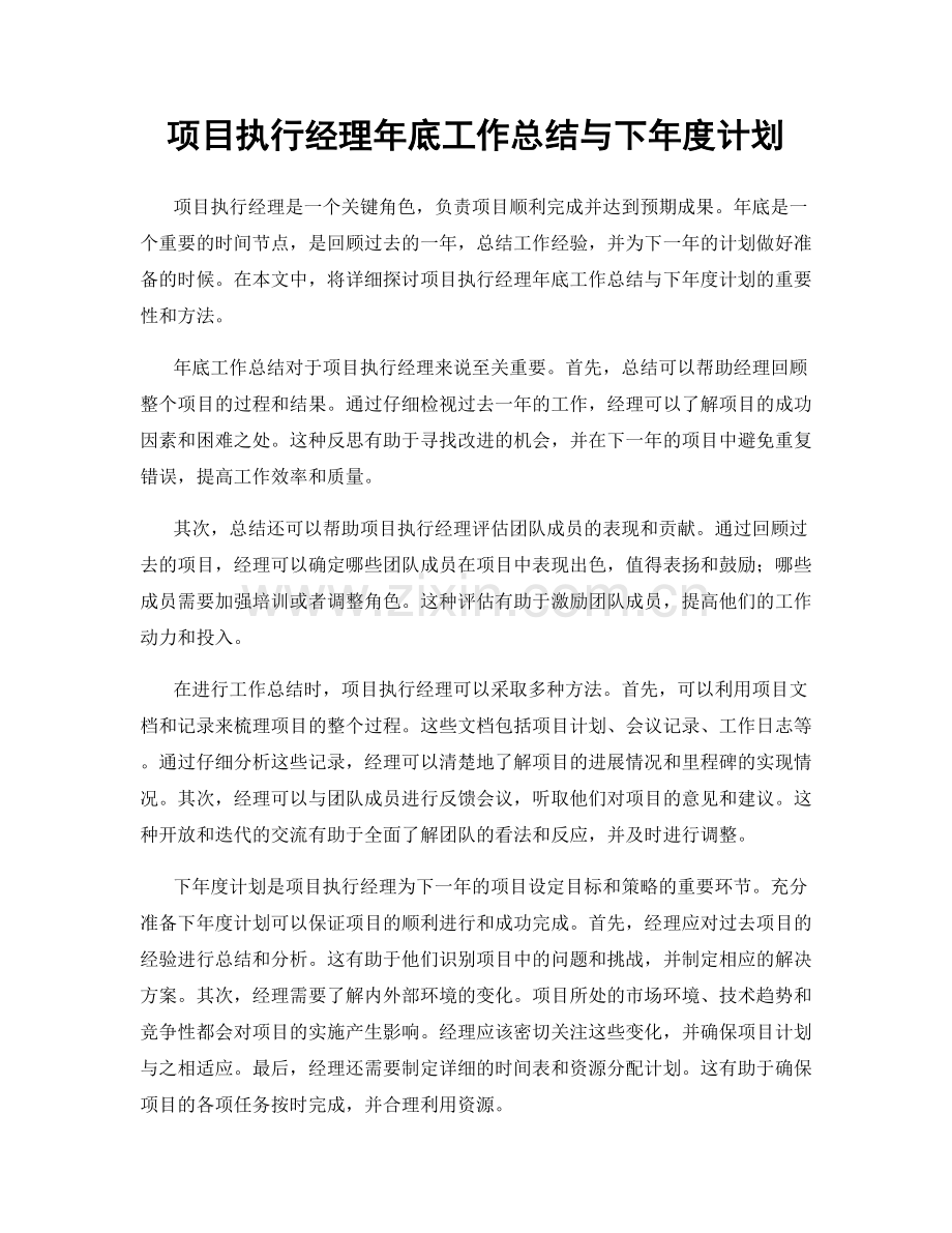 项目执行经理年底工作总结与下年度计划.docx_第1页