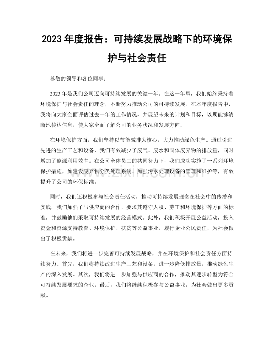 2023年度报告：可持续发展战略下的环境保护与社会责任.docx_第1页