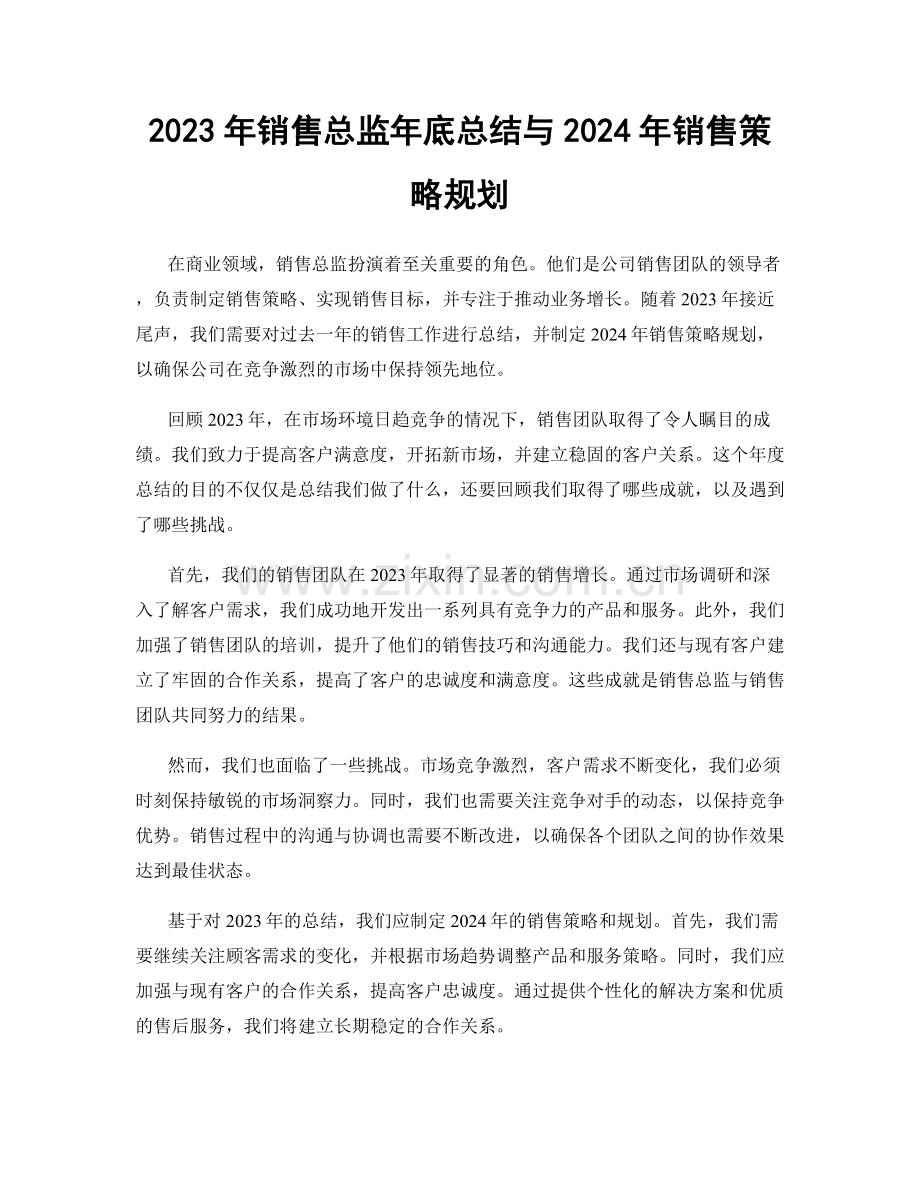 2023年销售总监年底总结与2024年销售策略规划.docx_第1页