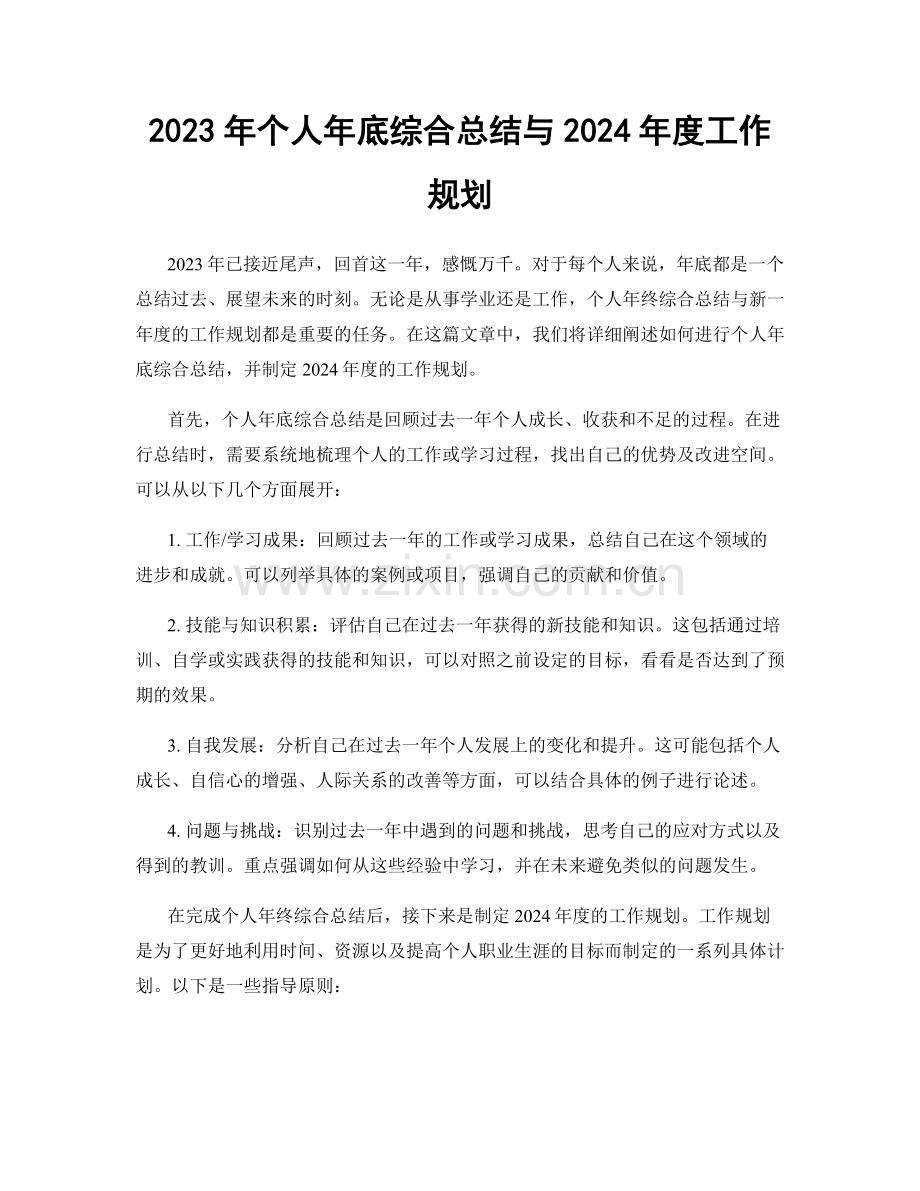 2023年个人年底综合总结与2024年度工作规划.docx_第1页