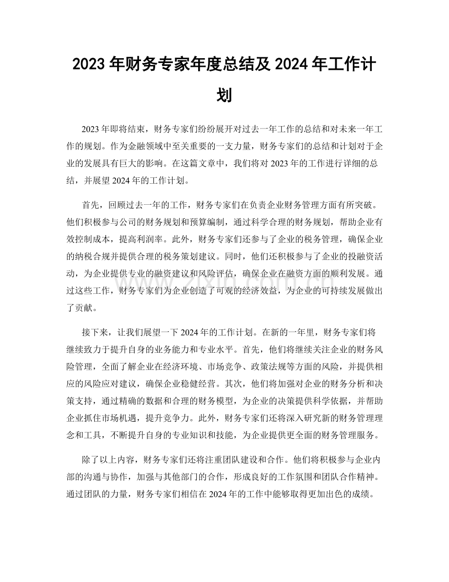 2023年财务专家年度总结及2024年工作计划.docx_第1页