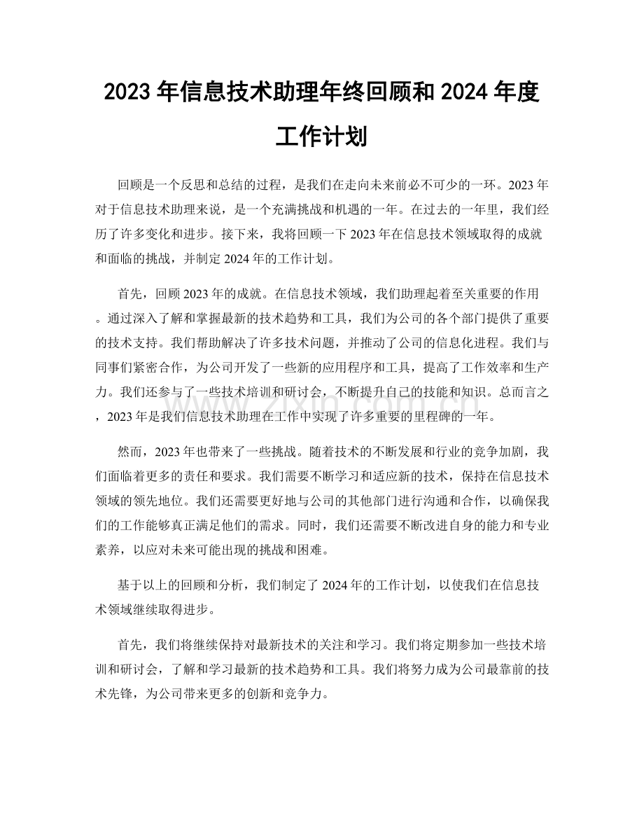 2023年信息技术助理年终回顾和2024年度工作计划.docx_第1页