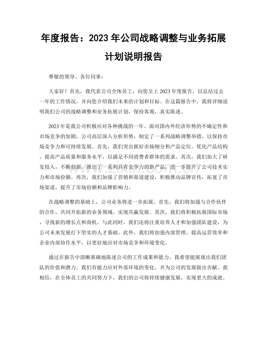 年度报告：2023年公司战略调整与业务拓展计划说明报告.docx_第1页