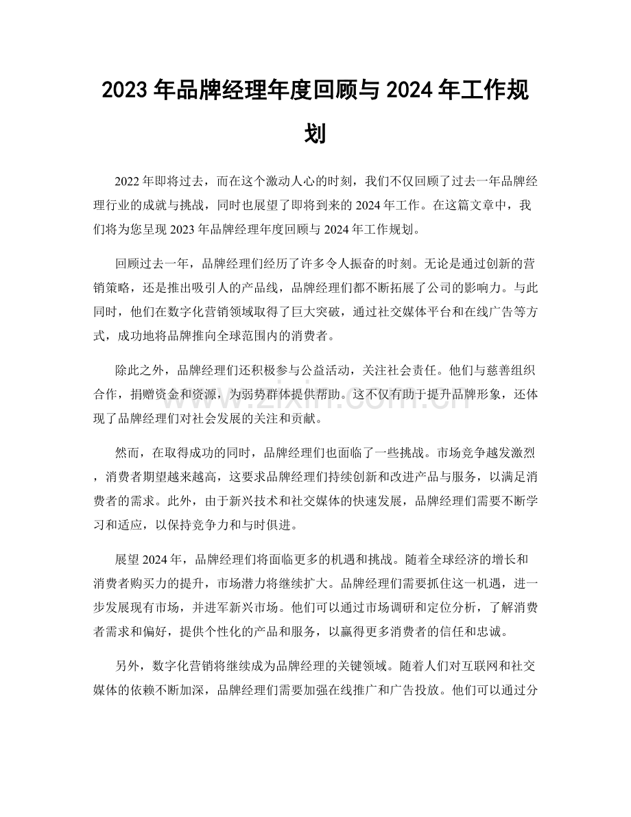 2023年品牌经理年度回顾与2024年工作规划.docx_第1页