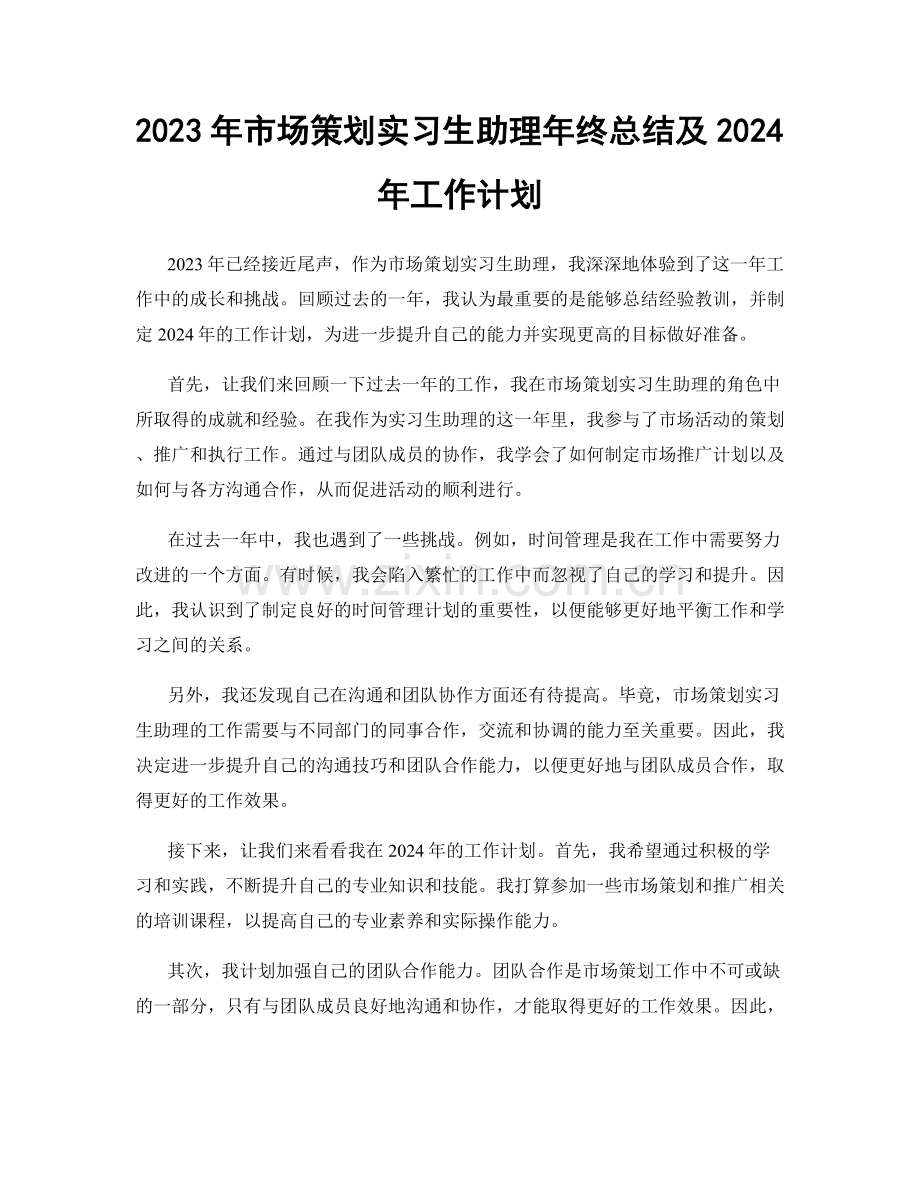 2023年市场策划实习生助理年终总结及2024年工作计划.docx_第1页