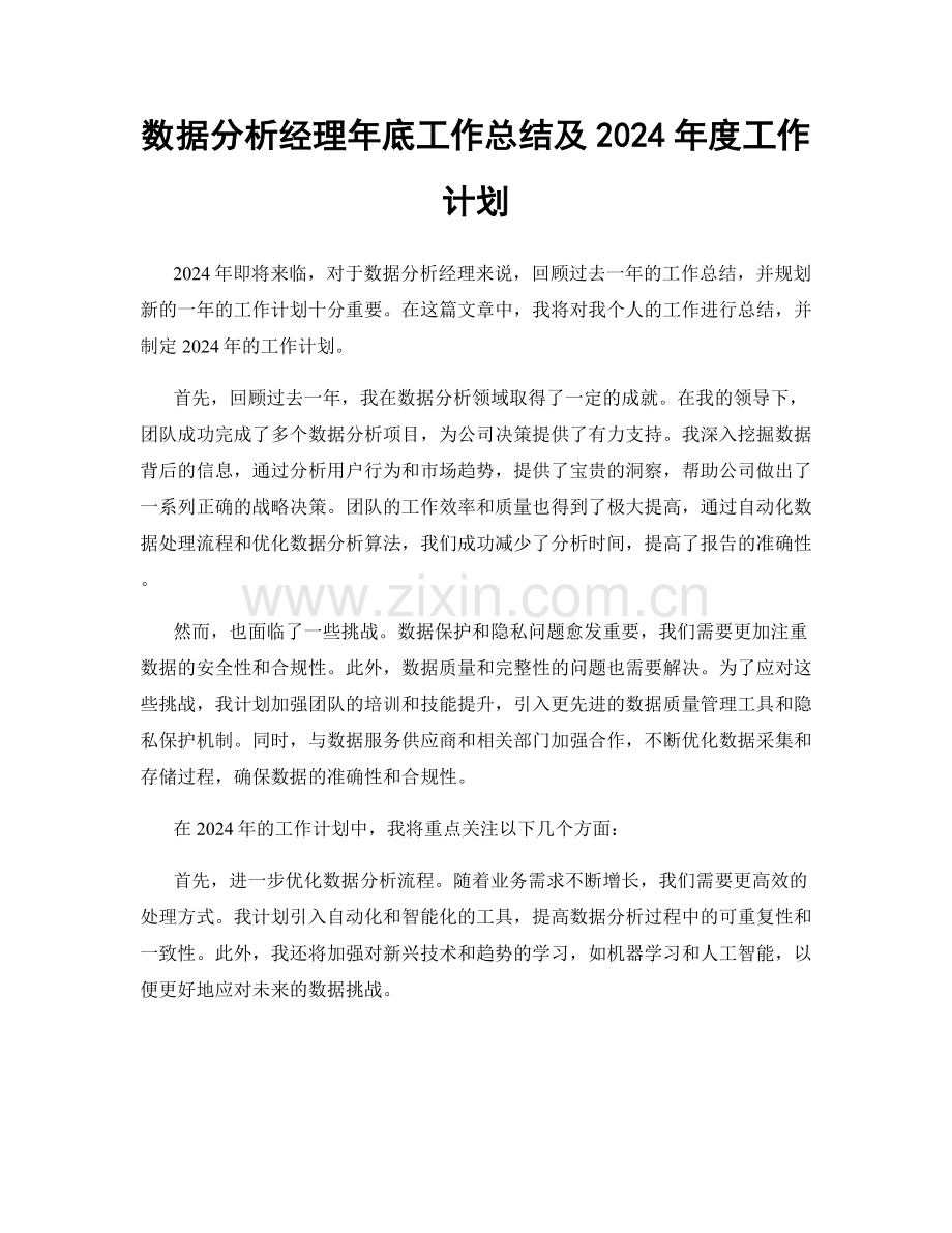 数据分析经理年底工作总结及2024年度工作计划.docx_第1页