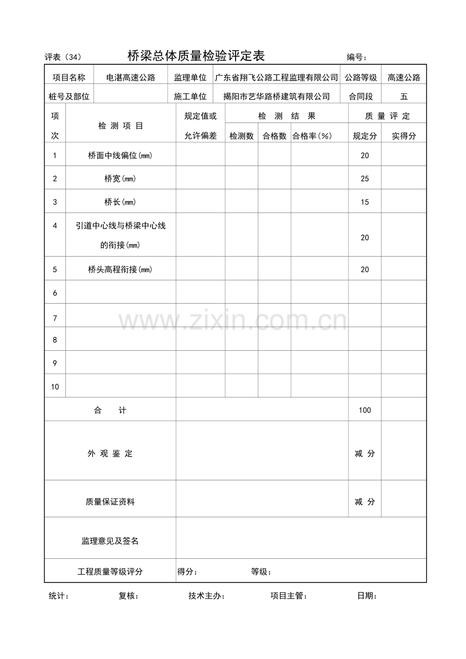 广东省公路工程施工表格第一册桥梁涵洞工程质量检验评定表.docx_第3页