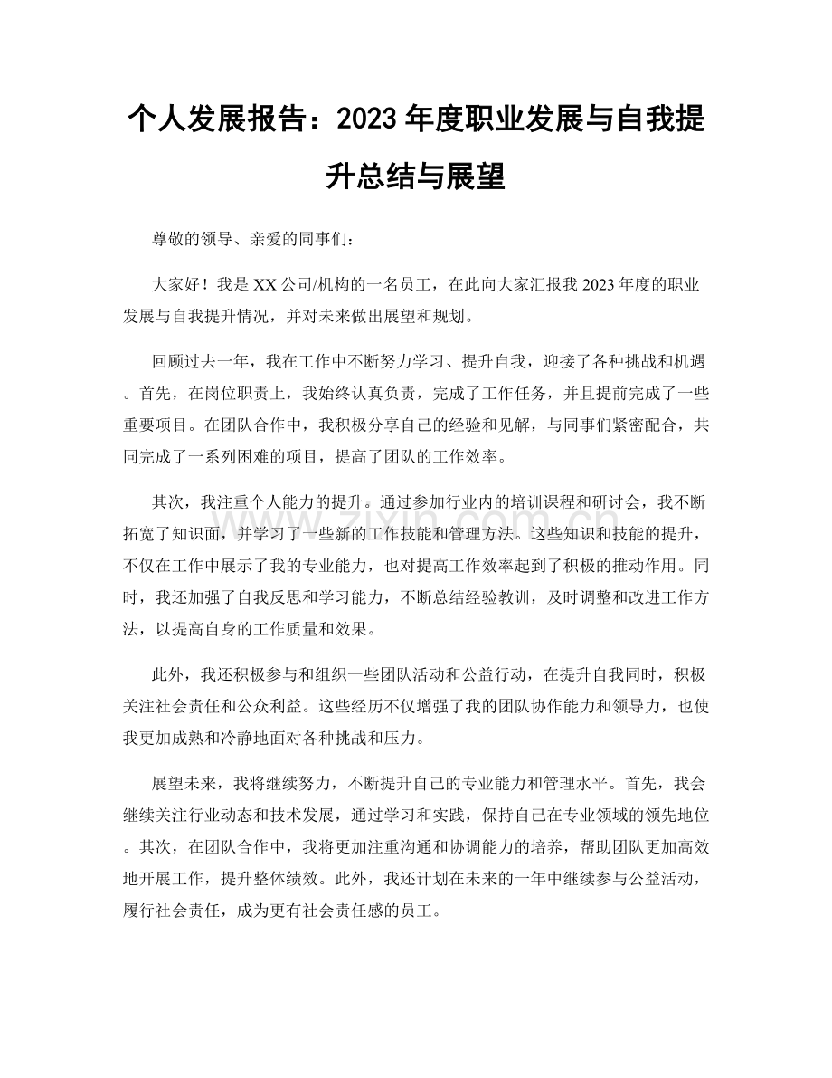 个人发展报告：2023年度职业发展与自我提升总结与展望.docx_第1页