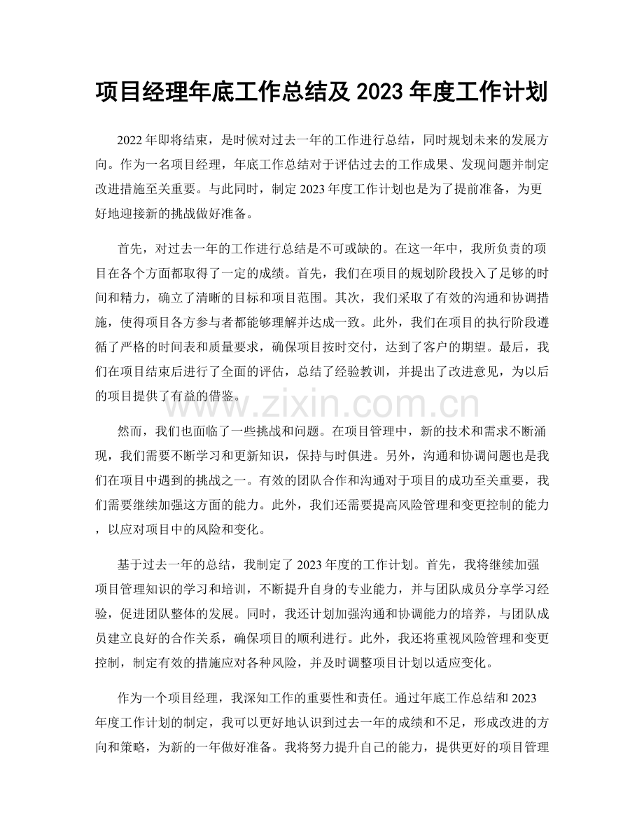 项目经理年底工作总结及2023年度工作计划.docx_第1页