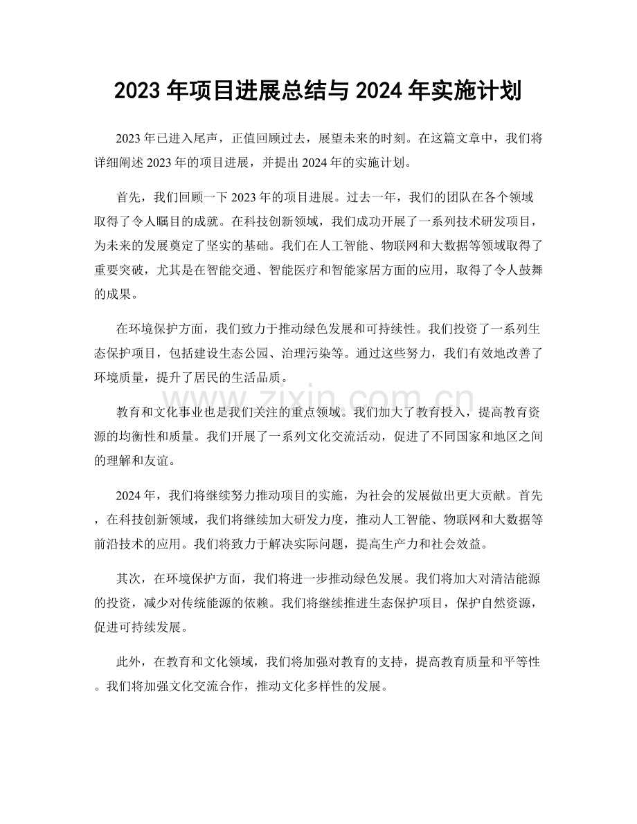 2023年项目进展总结与2024年实施计划.docx_第1页