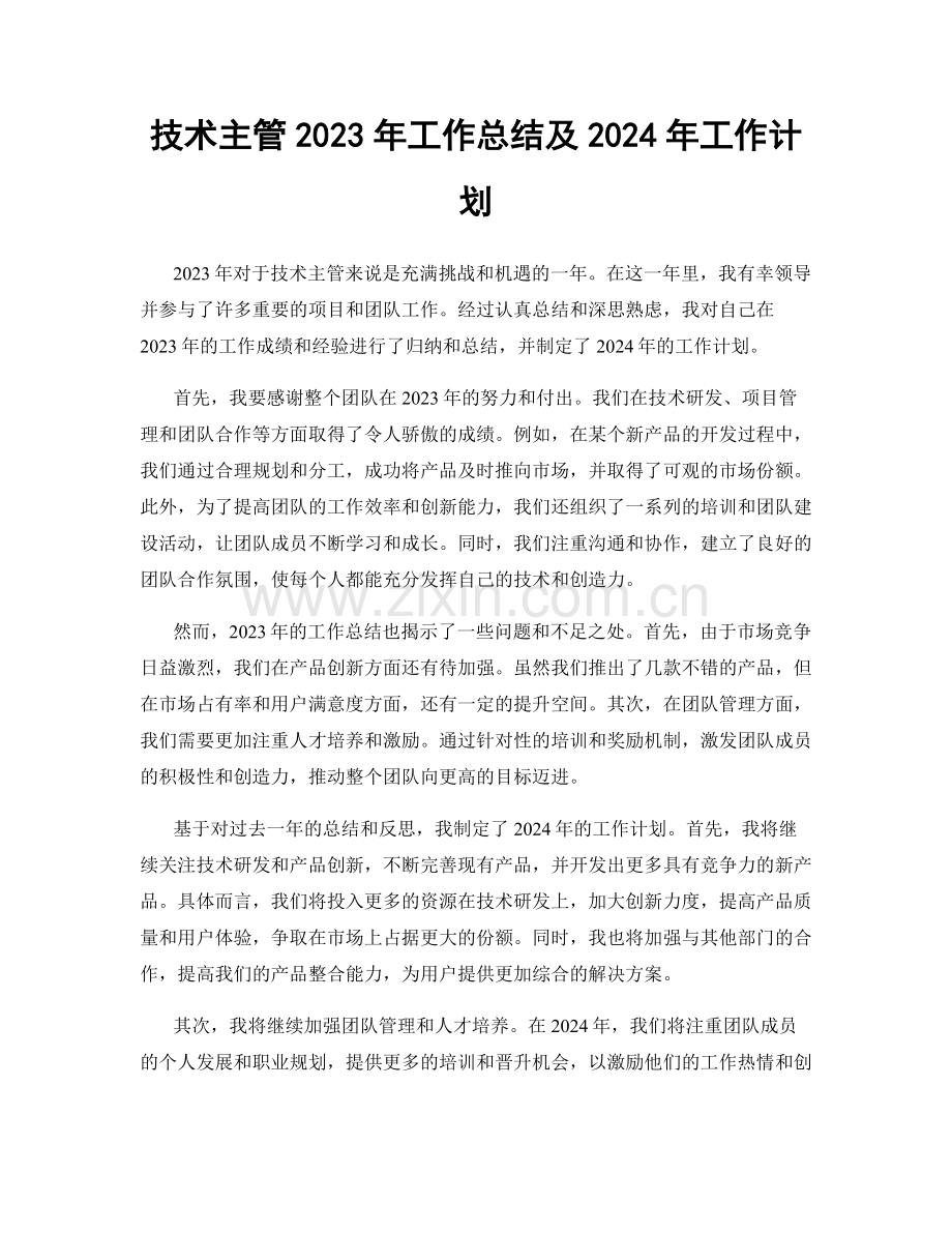 技术主管2023年工作总结及2024年工作计划.docx_第1页