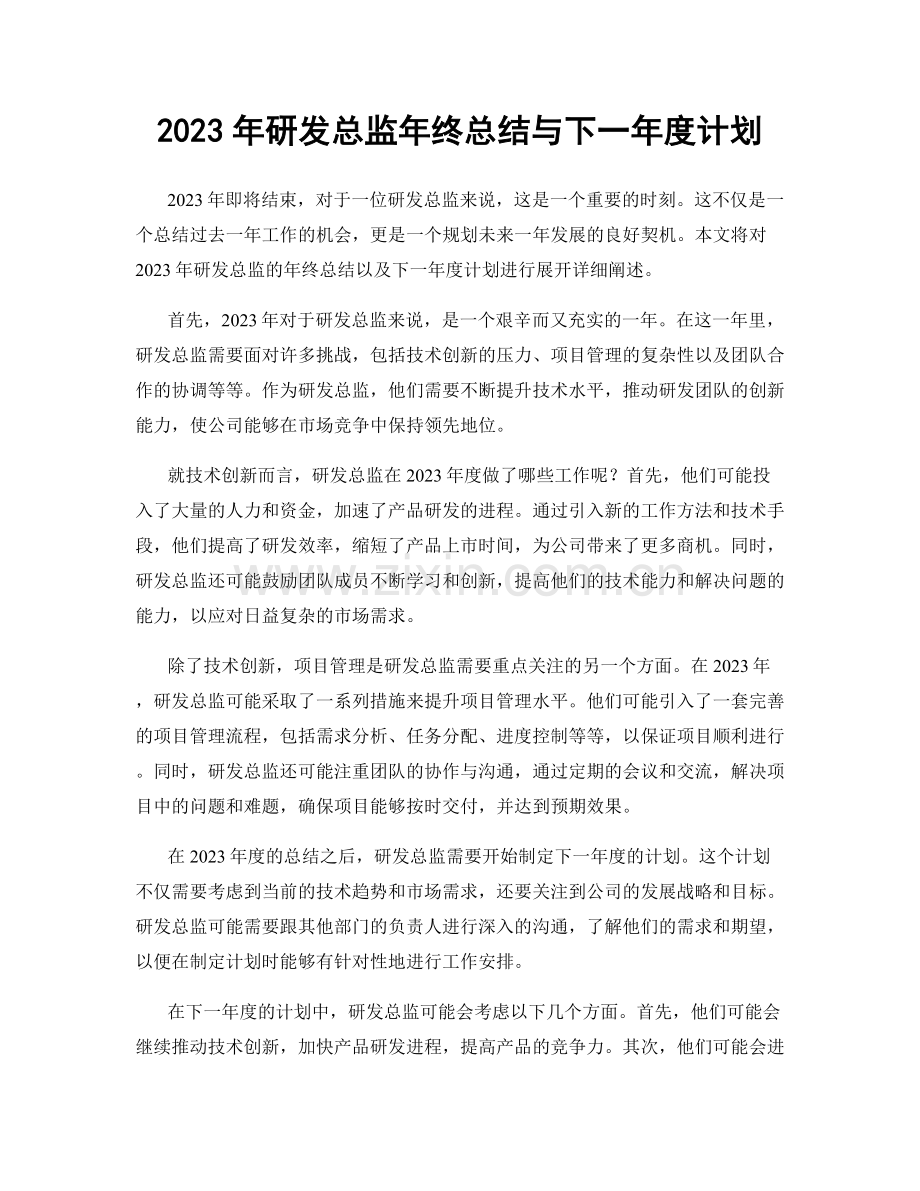 2023年研发总监年终总结与下一年度计划.docx_第1页