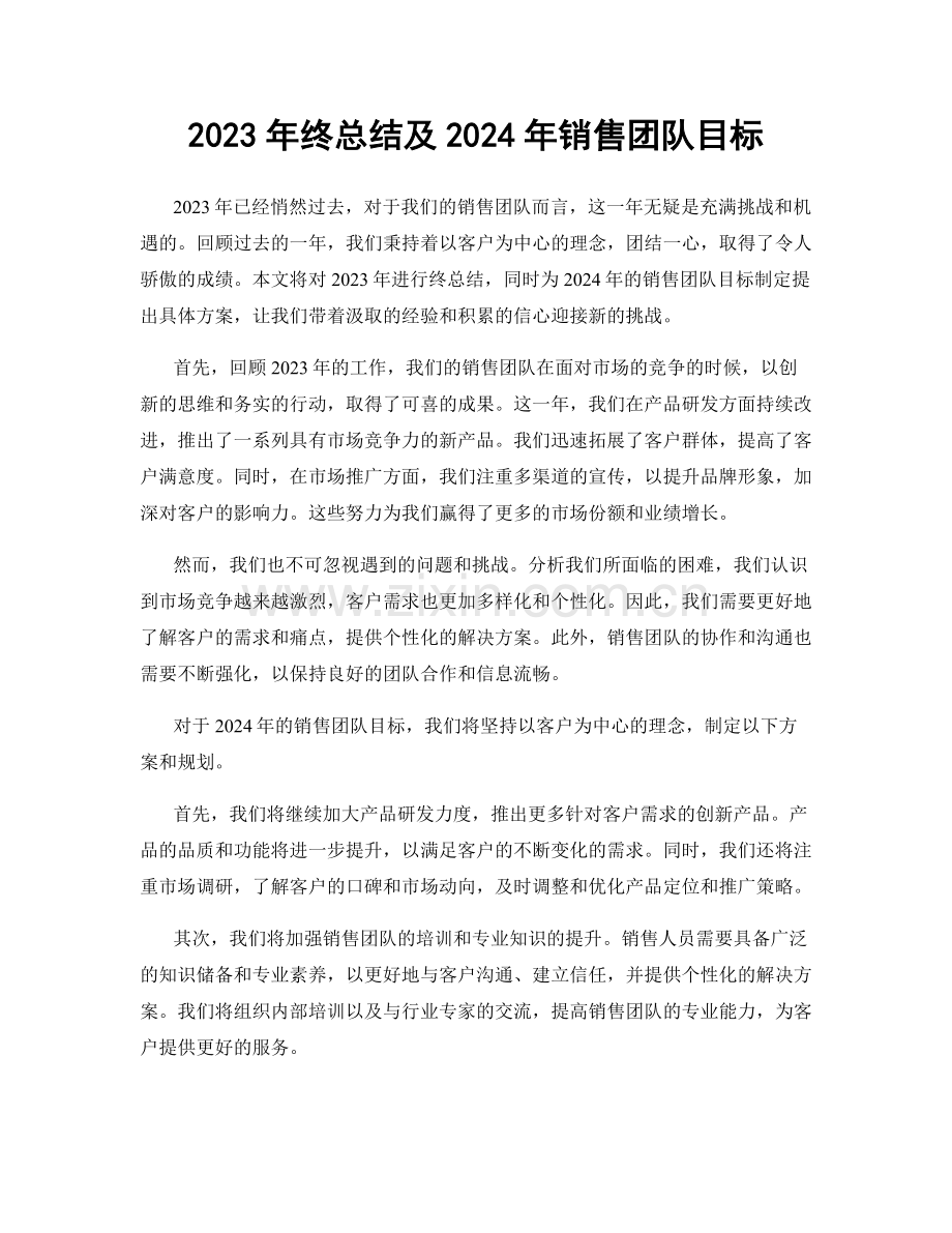 2023年终总结及2024年销售团队目标.docx_第1页