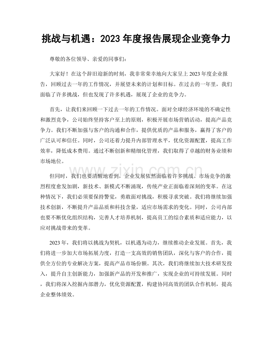 挑战与机遇：2023年度报告展现企业竞争力.docx_第1页