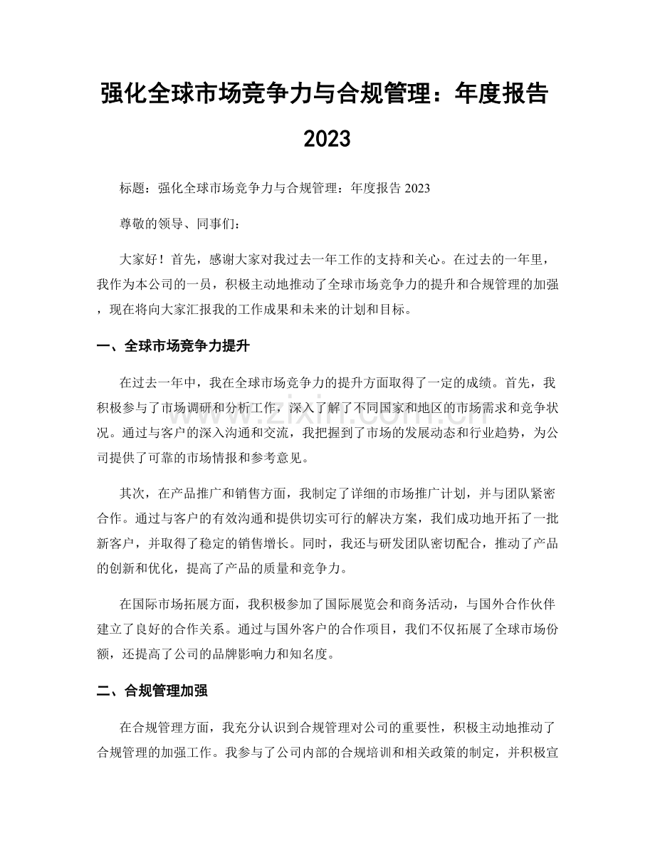 强化全球市场竞争力与合规管理：年度报告2023.docx_第1页