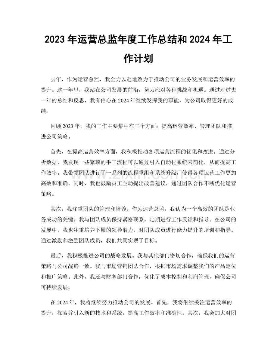 2023年运营总监年度工作总结和2024年工作计划.docx_第1页