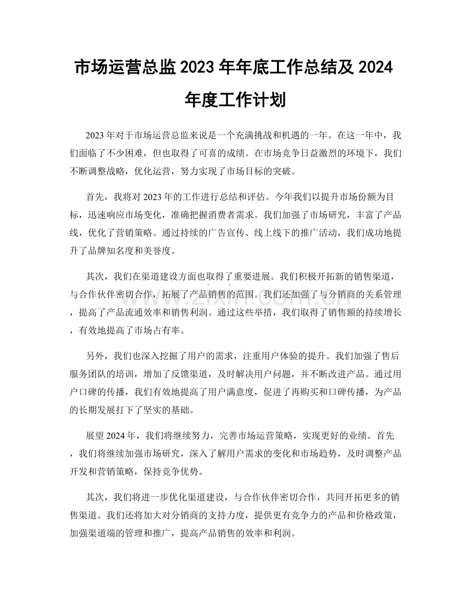 市场运营总监2023年年底工作总结及2024年度工作计划.docx_第1页