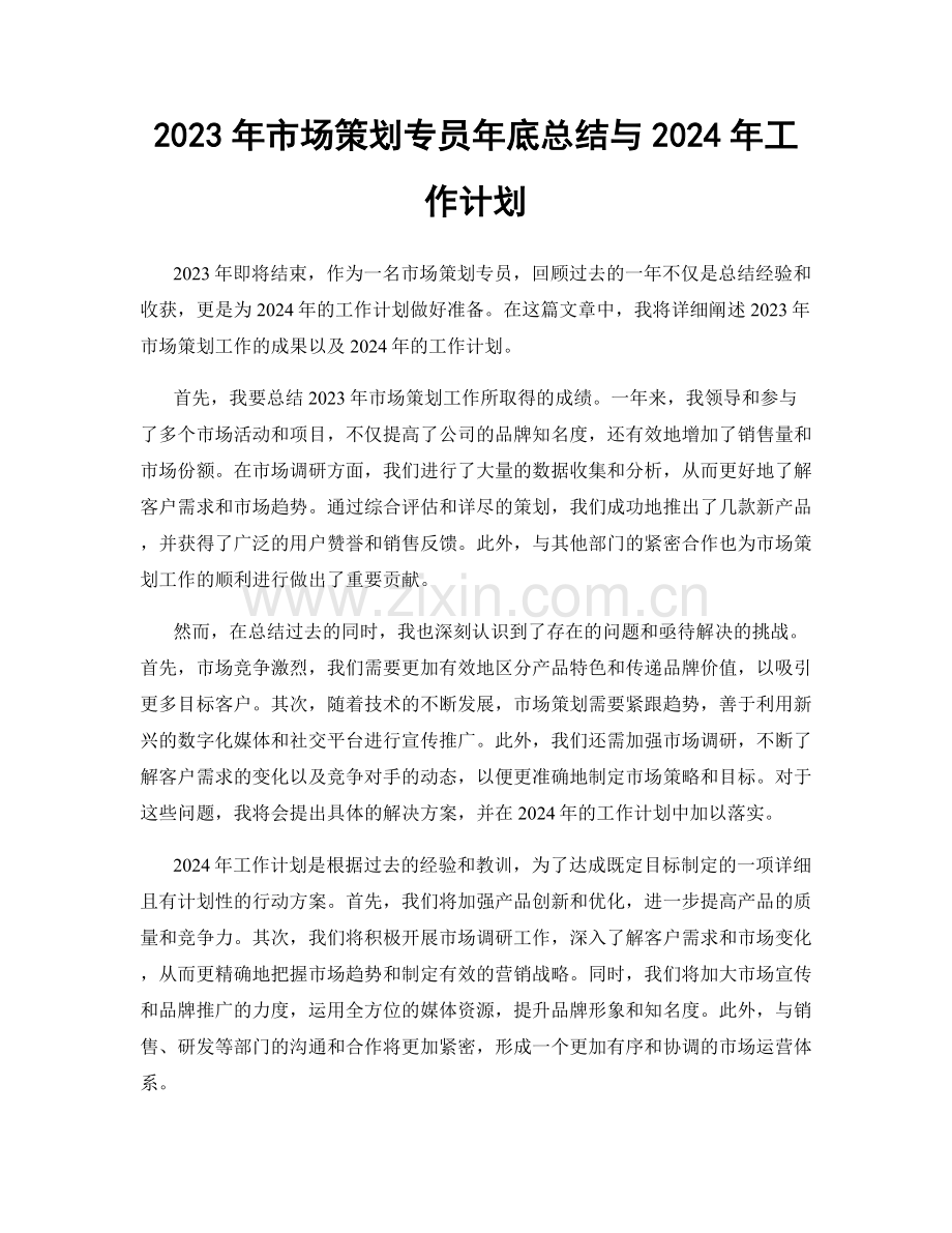 2023年市场策划专员年底总结与2024年工作计划.docx_第1页