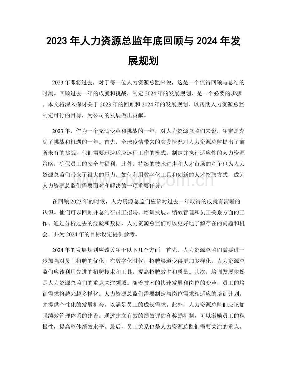 2023年人力资源总监年底回顾与2024年发展规划.docx_第1页