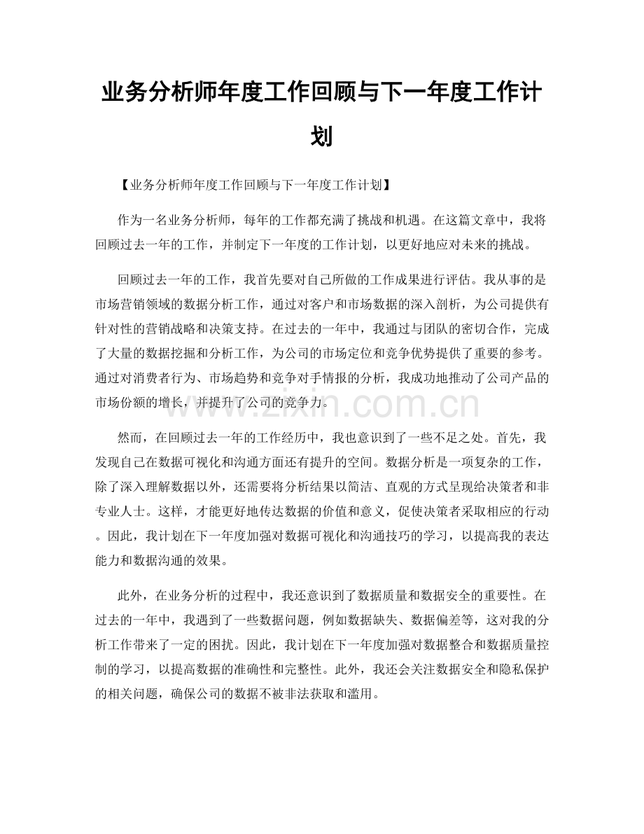 业务分析师年度工作回顾与下一年度工作计划.docx_第1页