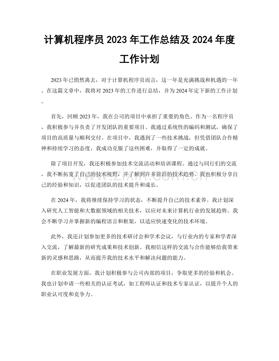 计算机程序员2023年工作总结及2024年度工作计划.docx_第1页