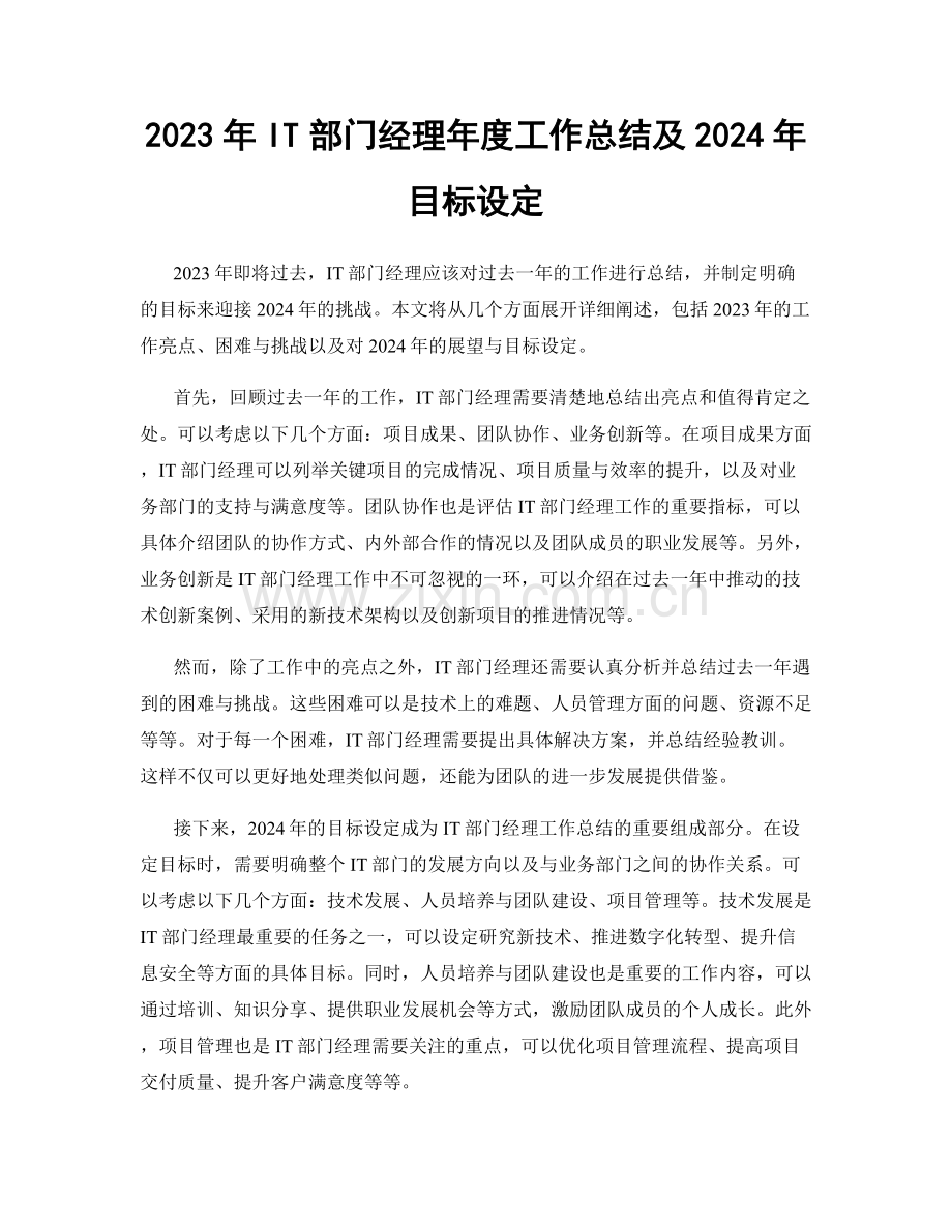 2023年IT部门经理年度工作总结及2024年目标设定.docx_第1页